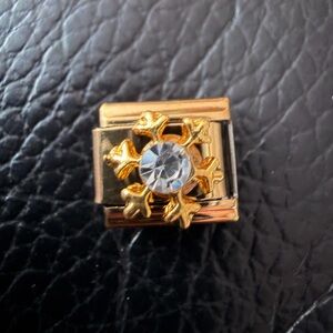 Gold Snowflake Rhinestone Italian Charm Link